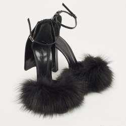 Alexander Wang Black Fur And Patent Ankle Strap Sandals Size 38.5