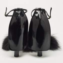 Alexander Wang Black Fur And Patent Ankle Strap Sandals Size 38.5