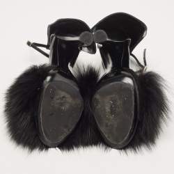 Alexander Wang Black Fur And Patent Ankle Strap Sandals Size 38.5