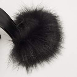 Alexander Wang Black Fur And Patent Ankle Strap Sandals Size 38.5
