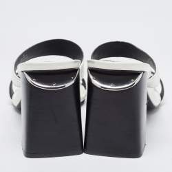 Alexander Wang White Croc Embossed Patent Leather Block Heel Slide Sandals Size 40