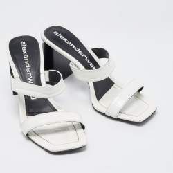 Alexander Wang White Croc Embossed Patent Leather Block Heel Slide Sandals Size 40