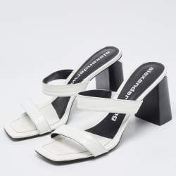 Alexander Wang White Croc Embossed Patent Leather Block Heel Slide Sandals Size 40