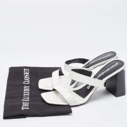 Alexander Wang White Croc Embossed Patent Leather Block Heel Slide Sandals Size 40