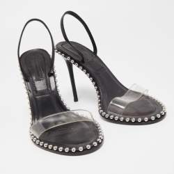 مملوكة مسبقًا Alexander Wang Black PVC and Leather Studded Slingback Sandals Size 37.5