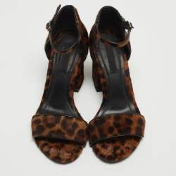 Alexander Wang Brown Leopard Print Calf Hair Block Heel Ankle Strap Sandals Size 37