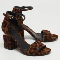 Alexander Wang Brown Leopard Print Calf Hair Block Heel Ankle Strap Sandals Size 37