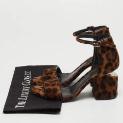 Alexander Wang Brown Leopard Print Calf Hair Block Heel Ankle Strap Sandals Size 37
