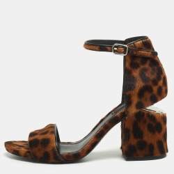 Alexander Wang Brown Leopard Print Calf Hair Block Heel Ankle Strap Sandals Size 37