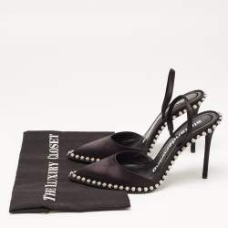 Alexander Wang Black Satin Rina Crystal Embellished Slingback Pumps Size 37