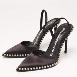 Alexander Wang Black Satin Rina Crystal Embellished Slingback Pumps Size 37