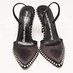 Alexander Wang Black Satin Rina Crystal Embellished Slingback Pumps Size 37