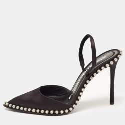 Alexander Wang Black Satin Rina Crystal Embellished Slingback Pumps Size 37
