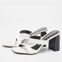Alexander Wang White Croc Embossed Patent Leather Block Heel Slide Sandals Size 39