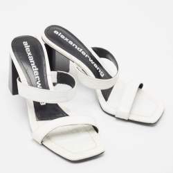 Alexander Wang White Croc Embossed Patent Leather Block Heel Slide Sandals Size 39