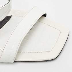 Alexander Wang White Croc Embossed Patent Leather Block Heel Slide Sandals Size 39