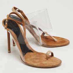 مملوكة مسبقًا Alexander Wang Beige/Transparent Suede and PVC Thong Slingback Sandals Size 40