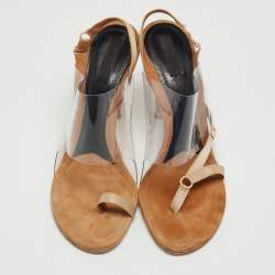 مملوكة مسبقًا Alexander Wang Beige/Transparent Suede and PVC Thong Slingback Sandals Size 40