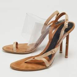 مملوكة مسبقًا Alexander Wang Beige/Transparent Suede and PVC Thong Slingback Sandals Size 40
