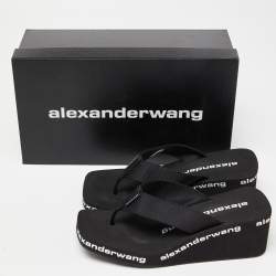Pre Owned Alexander Wang Black Rubber Logo Flip Flops Size 37