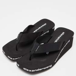 Pre Owned Alexander Wang Black Rubber Logo Flip Flops Size 37