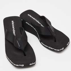 Pre Owned Alexander Wang Black Rubber Logo Flip Flops Size 37