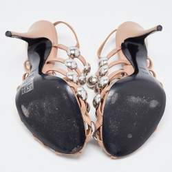 مملوكة مسبقًا Alexander Wang Nude Leather Sadie Studded Caged Sandals Size 37.5