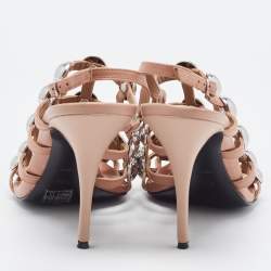 مملوكة مسبقًا Alexander Wang Nude Leather Sadie Studded Caged Sandals Size 37.5