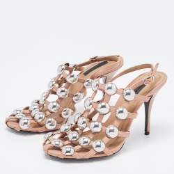 مملوكة مسبقًا Alexander Wang Nude Leather Sadie Studded Caged Sandals Size 37.5