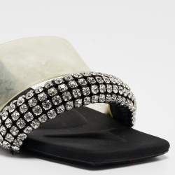 Alexander Wang Black Crystal Embellished Fabric and PVC Jessie Slide Sandals Size 39.5