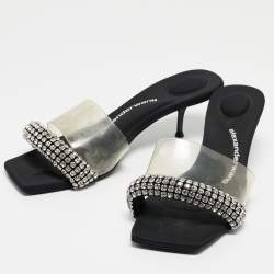 Alexander Wang Black Crystal Embellished Fabric and PVC Jessie Slide Sandals Size 39.5