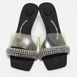 Alexander Wang Black Crystal Embellished Fabric and PVC Jessie Slide Sandals Size 39.5
