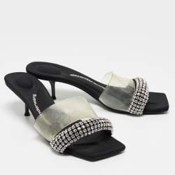 Alexander Wang Black Crystal Embellished Fabric and PVC Jessie Slide Sandals Size 39.5