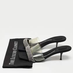 Alexander Wang Black Crystal Embellished Fabric and PVC Jessie Slide Sandals Size 39.5