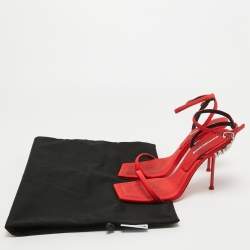 Alexander Wang Red Canvas Crystal Embellished Ankle Wrap Sandals Size 37
