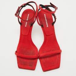 Alexander Wang Red Canvas Crystal Embellished Ankle Wrap Sandals Size 37