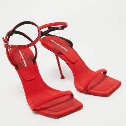 Alexander Wang Red Canvas Crystal Embellished Ankle Wrap Sandals Size 37