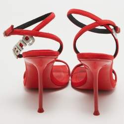 Alexander Wang Red Canvas Crystal Embellished Ankle Wrap Sandals Size 37