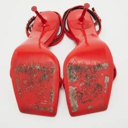 Alexander Wang Red Canvas Crystal Embellished Ankle Wrap Sandals Size 37