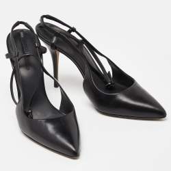 مملوكة مسبقًا Alexander Wang Black Leather Slingback Ankle Strap Pumps Size 38