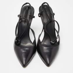 مملوكة مسبقًا Alexander Wang Black Leather Slingback Ankle Strap Pumps Size 38