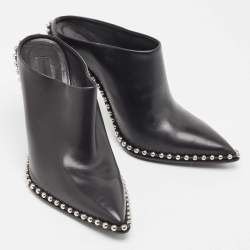 Pre Owned Alexander Wang Black Leather Eri Studded Mules Size 37.5