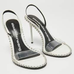 Pre Owned Alexander Wang White Leather and PVC Nova Slingback Sandals Size 38