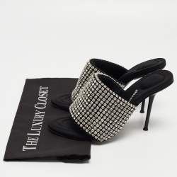 Alexander Wang Black Neoprene Crystal Embellished Slide Sandals Size 38