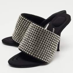 Alexander Wang Black Neoprene Crystal Embellished Slide Sandals Size 38