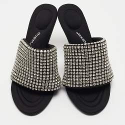 Alexander Wang Black Neoprene Crystal Embellished Slide Sandals Size 38