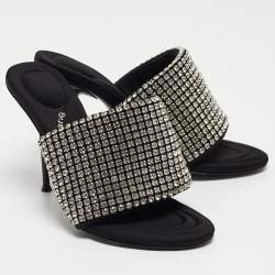 Alexander Wang Black Neoprene Crystal Embellished Slide Sandals Size 38