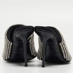 Alexander Wang Black Neoprene Crystal Embellished Slide Sandals Size 38