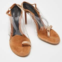 Alexander Wang Beige/Transparent Suede and PVC Thong Slingback Sandals Size 39