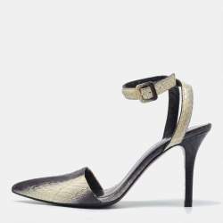 Alexander Wang Black/Beige Python Leather Ankle Strap Pumps Size 40.5